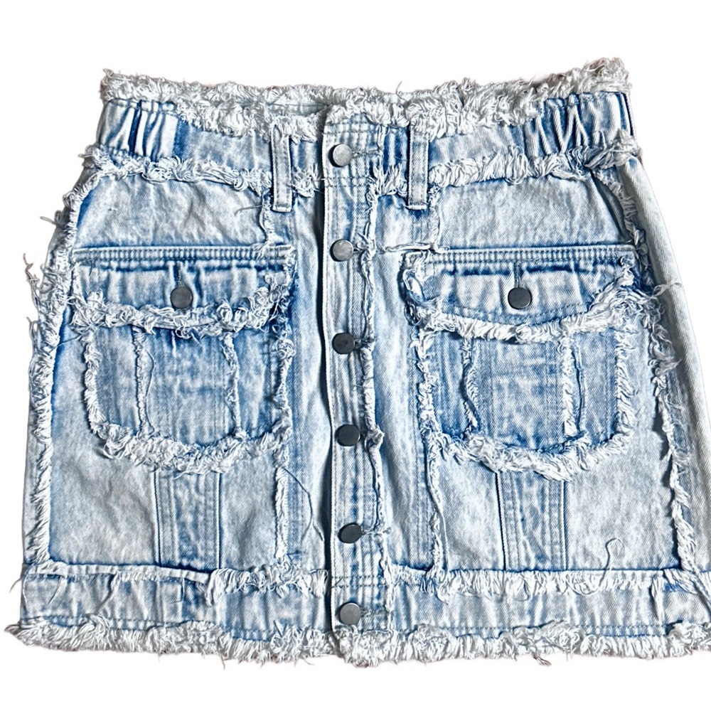 Kiwi ~ Fits Small ~ Light Blue ~ Distressed Denim ~ Mini Skirt